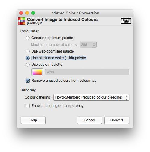 Convert image to Indexed 1bpp